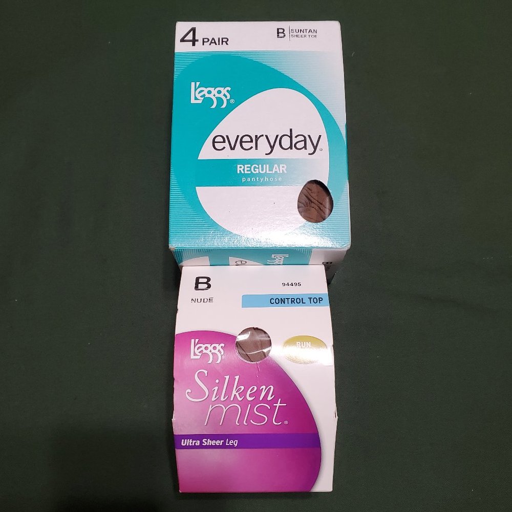 Leggs Everyday Regular Pantyhose Suntan Sheer Toe Size B 4 pair + Sheer Mist